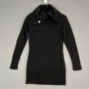 Only Black Cowl Button Neck Sweater Hip Length Black Heather Extra Small